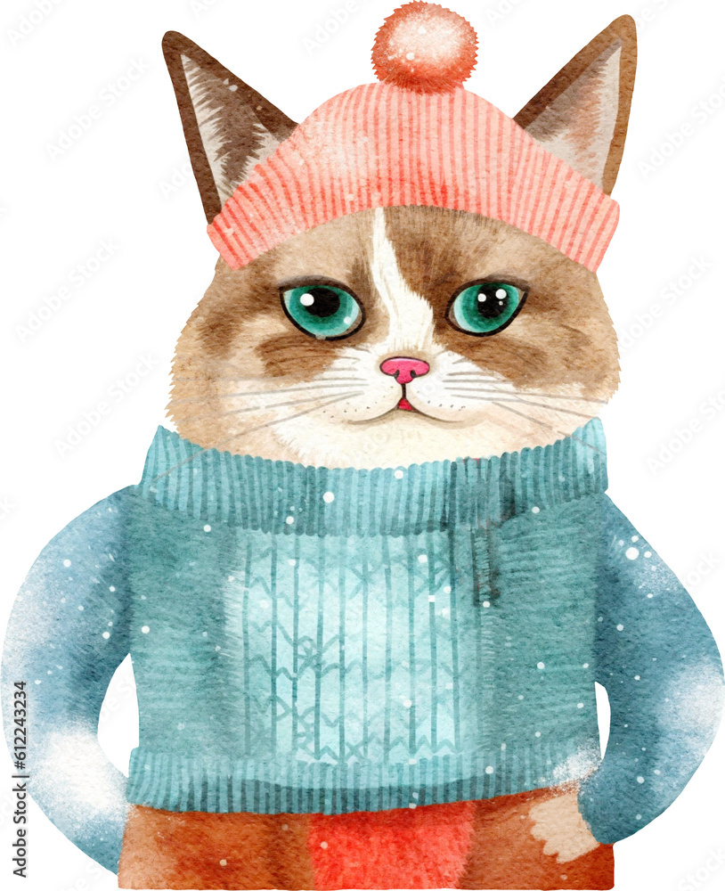 Aufkleber Quirky Christmas cat character illustration created with Generative AI technology