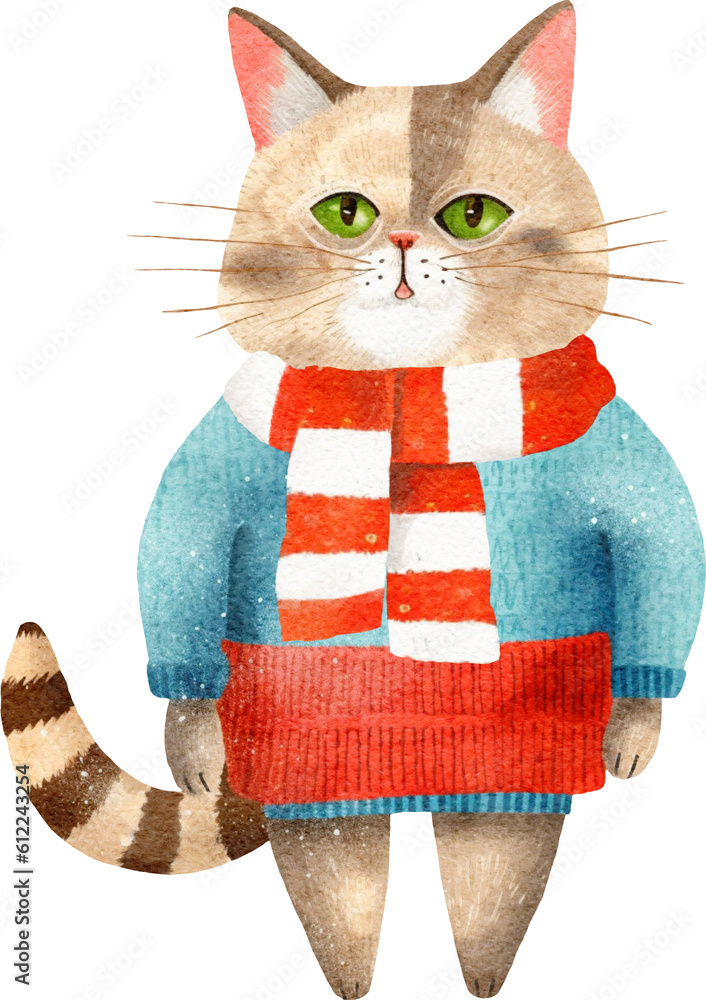 Poster quirky christmas cat character illustration created with generative ai technology