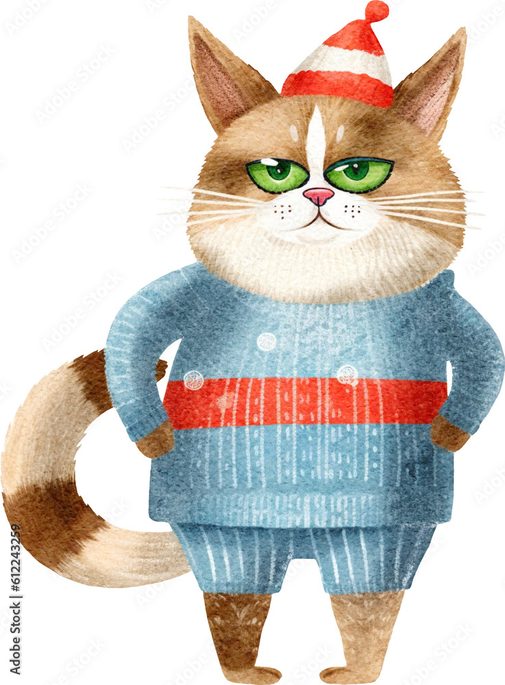 Poster quirky christmas cat character illustration created with generative ai technology