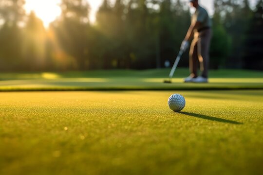 golf player putting golf ball into hole. Generative AI.