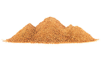 Pile of coconut palm sugar isolated on a white background. Coco sap sugar or coconut blossom.