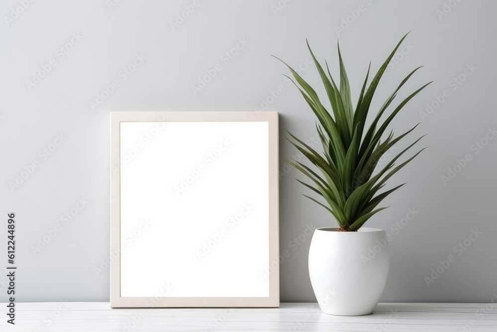 Poster blank frame with dracaena in pot. empty png frame. generative ai