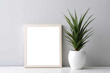 Blank Frame With Dracaena In Pot. Empty Png Frame. Generative AI