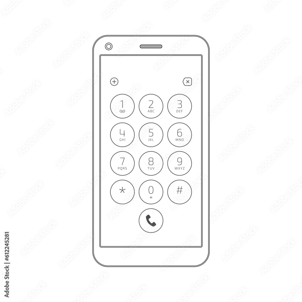 Poster keypad for on smartphone screen. application interface on mobile phone. vector illustration of a key