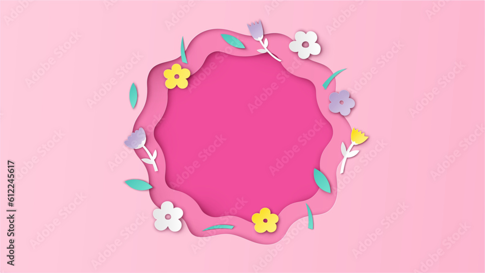 Aufkleber spring circle frame decorated with flower. springtime frame design. spring background template. pape