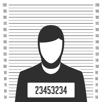 Police lineup, mugshot template with a table and silhouette of anonymous. Prisoner and Mugshot. Vector EPS 10.