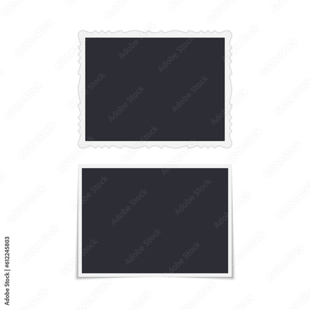Poster set of vintage photo frame with shadows in realistic style. white plastic border isolated on white b
