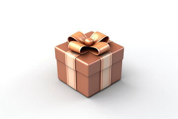 Brown Gift Box On White Background, 3D. Generative AI