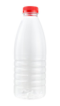 One liter plastic bottle with red lid for dairy products isolated PNG transparent background photo