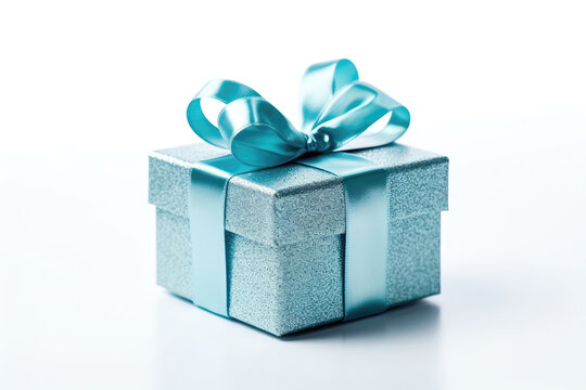 Blue Gift Box On White Background. Generative AI