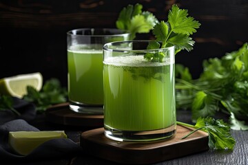 Delicious organic celery juice on the table. Generative AI