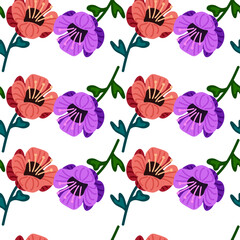 Stylized cute flower seamless pattern in simple style. Abstract floral endless background.