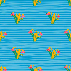 Fototapeta na wymiar Bluebells and leaves seamless pattern. Lily botanical wallpaper.