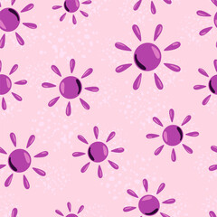 Sun seamless hand drawn pattern in doodle style.