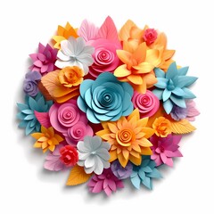 bouquet of flowers, multicolored glowing flowers,white background. Generative AI