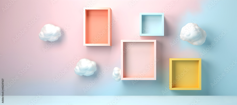 Aufkleber abstract minimal concept. pastel multi colour clouds background with empty blank photo frames, abstr