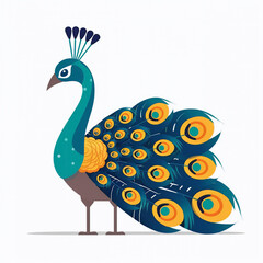 Vector illustration of a peacock displaying its feathers, generative ai