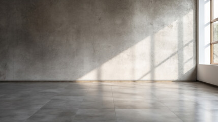 Concrete Wall Texture with Shadow on Cement floor Background,Empty Grey Studio Room with window reflection, Generative Ai