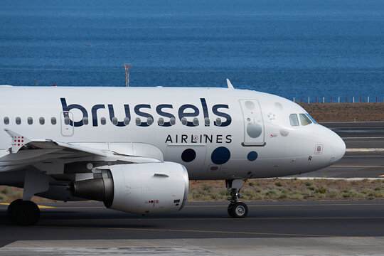 Tenerife, Spain June 4 st, 2023. Brussels Airlines Airbus A320.Image of a Brussels Airlines plane taxiing at Tenerife