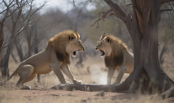 Two lions fiercely battling over a kill Creating using generative AI tools