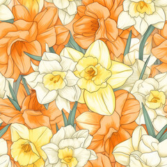Narcissuses Closeup, Background. Seamless Background. Generative AI