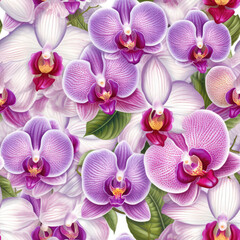 Orchids Closeup, Background. Seamless Background. Generative AI