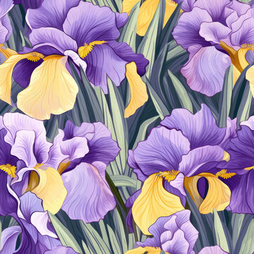 Irises Closeup, Background. Seamless Background. Generative AI