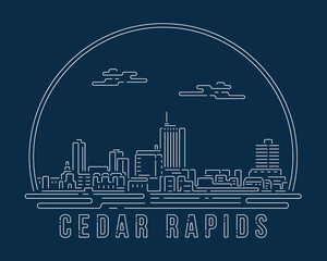 Cedar Rapids, Iowa - Cityscape with white abstract line corner curve modern style on dark blue background, building skyline city vector illustration design