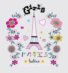 eiffel tower and lettering print pattern