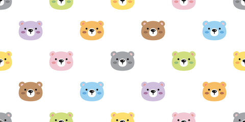 bear polar seamless pattern face head cartoon pastel color vector teddy gift wrapping paper tile background repeat wallpaper doodle scarf isolated illustration design