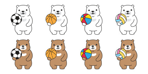 Bear vector polar bear icon sport ball soccer football basketball volleyball beach character cartoon doodle logo teddy symbol animal illustration isolated design