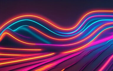Wavy lines glowing in the dark with a neon Nostalgic 90s vibe. Generative AI