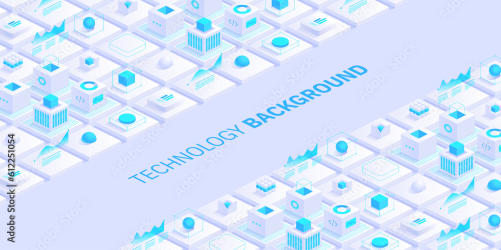 Poster technology background. isometric horizontal vector template design for banner, cover, and header. fu