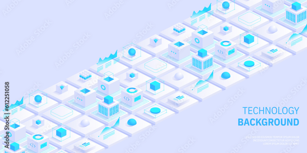 Poster technology background. isometric horizontal vector template design for banner, cover, and header. fu