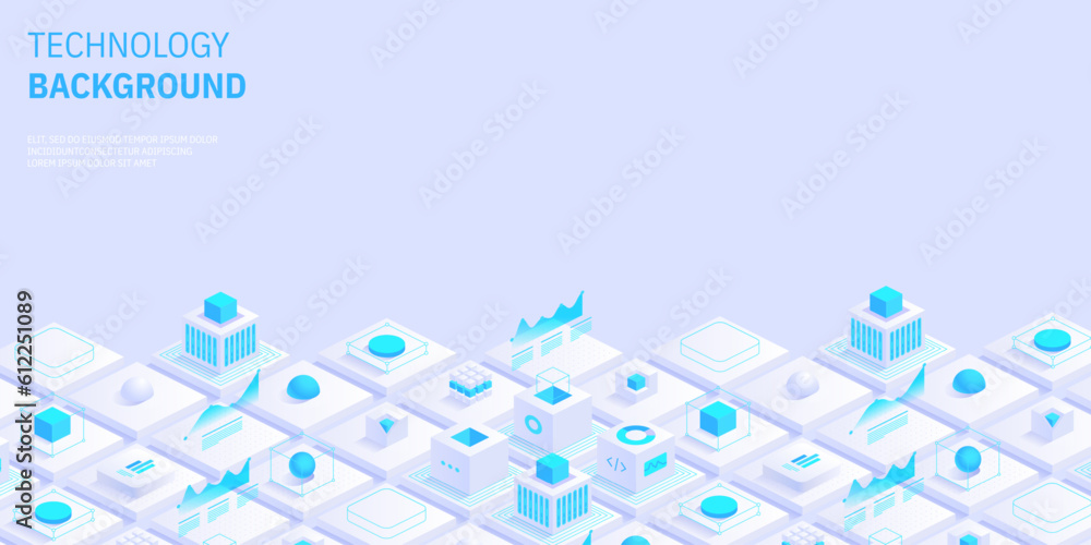 Poster technology background. isometric horizontal vector template design for banner, cover, and header. fu