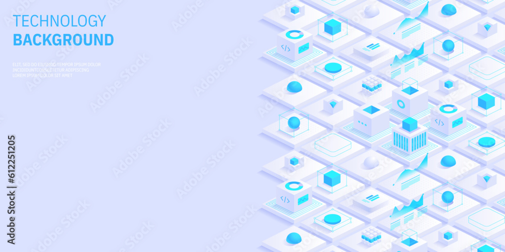 Poster technology background. isometric horizontal vector template design for banner, cover, and header. fu