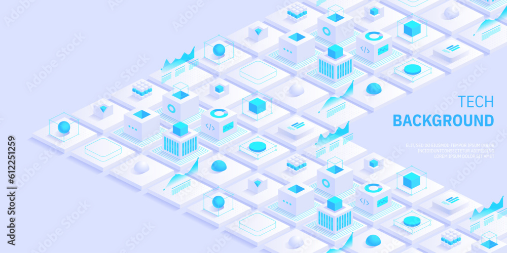 Poster technology background. isometric horizontal vector template design for banner, cover, and header. fu