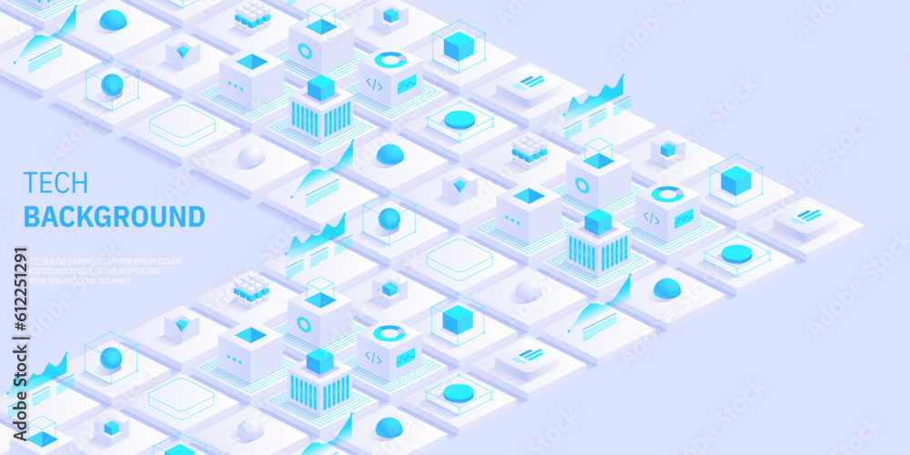 Poster technology background. isometric horizontal vector template design for banner, cover, and header. fu
