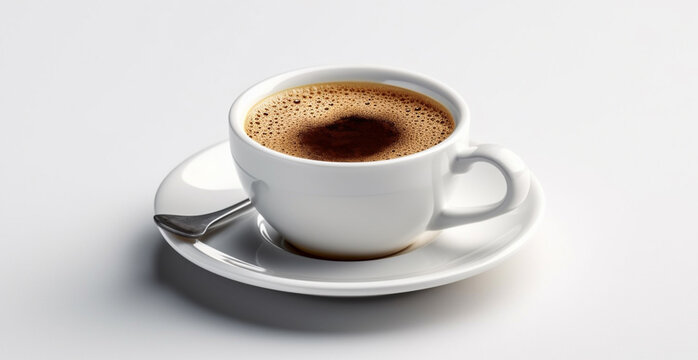 White cup of coffee on white background - AI generated image