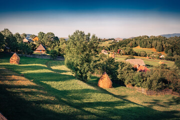 Fresh green scene of Cluj County, Romania, Europe. Dramatic evening view of Rogojel village. Beauty...