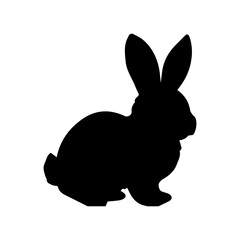 Isolated black silhouette rabbit on white background