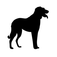 Isolated black silhouette dog on white background