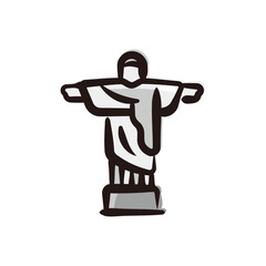 Christ the Redeemer statue - Brazil icon/illustration (Hand-drawn line, colored version)