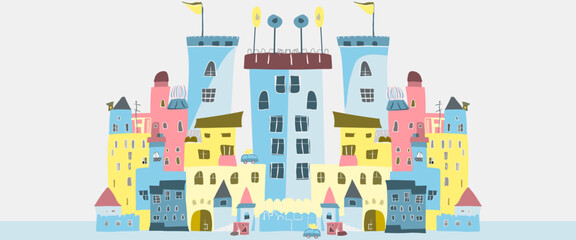 Cute Scandinavian Town Illustration Flat Cartoon Vector. Tiny Houses and Cozy Streets