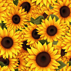 Sunflowers Closeup, Background . Seamless Background. Generative AI