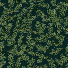 Fototapeta na wymiar Spruce Twigs. Seamless Background. Generative AI