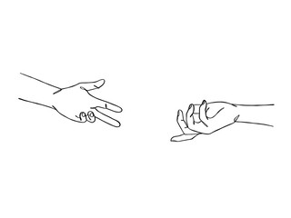 Continuous line drawing of hands couple trendy minimalist illustration. Vector illustration.