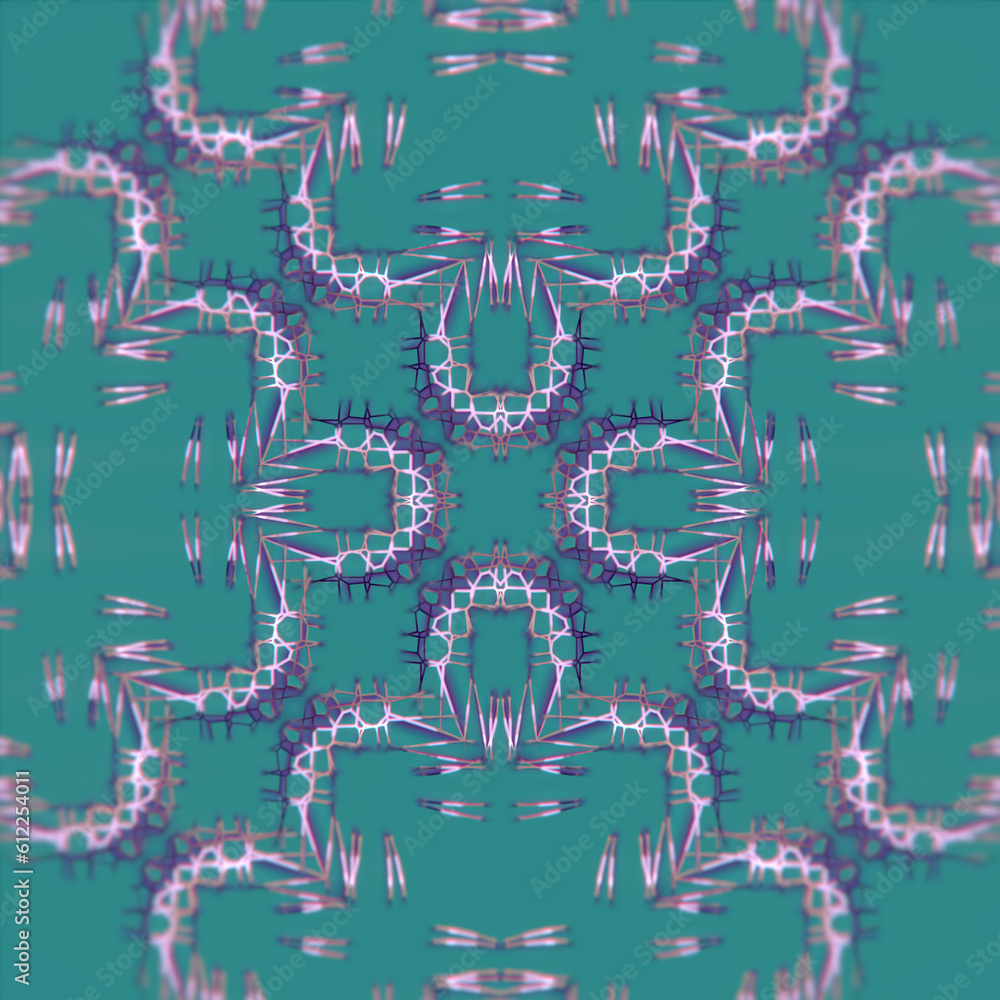 Poster Kaleidoscopic pattern of interweaving geometric wire forms. Bright background. 3d rendering digital illustration
