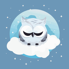 Cute little owl sleeping on cloud vector art