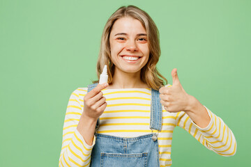 Sick unhealthy ill allergic woman has red watery eyes runny stuffy sore nose suffering from allergy...